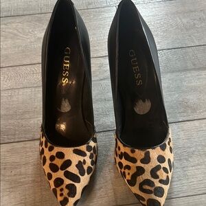 Guess Black and Tan Leopard Print Heels